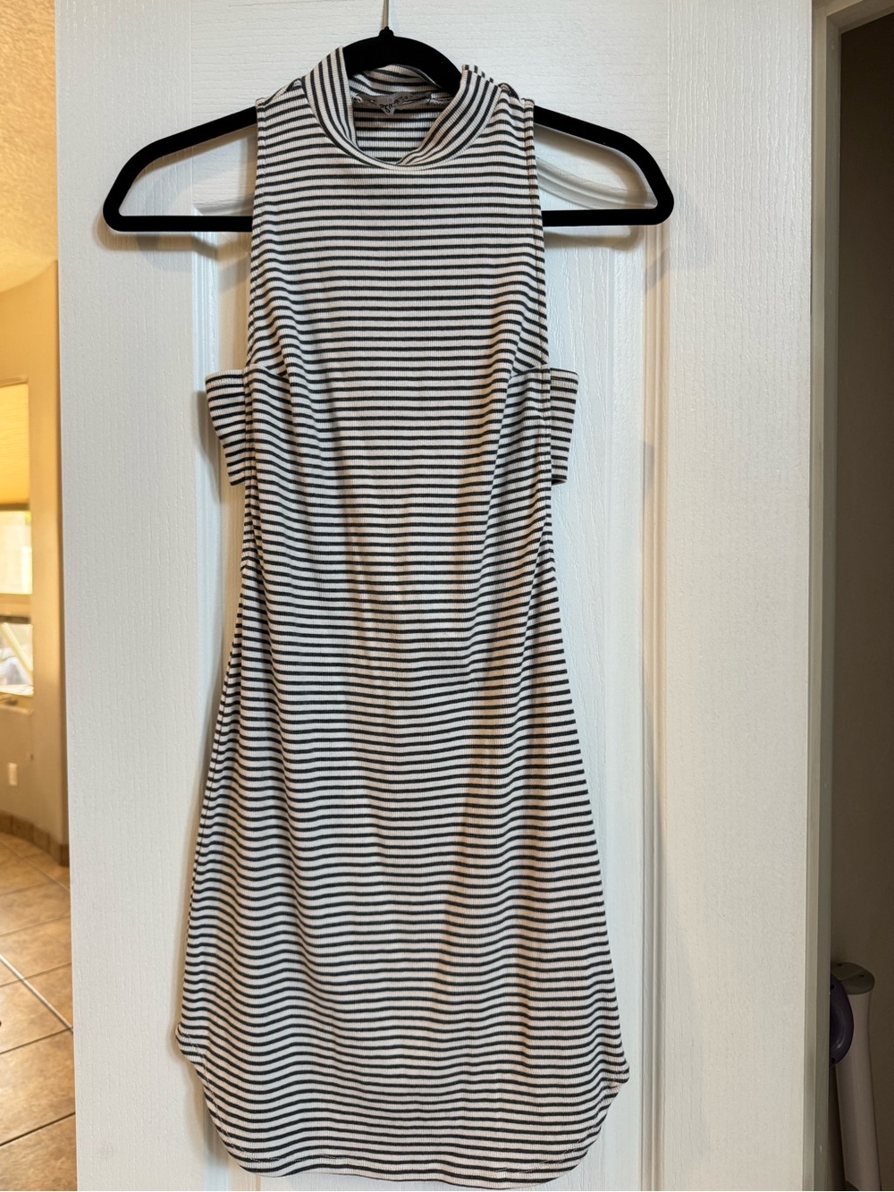 Lulu's Black & White Striped High-Neck Sleeveless Dress